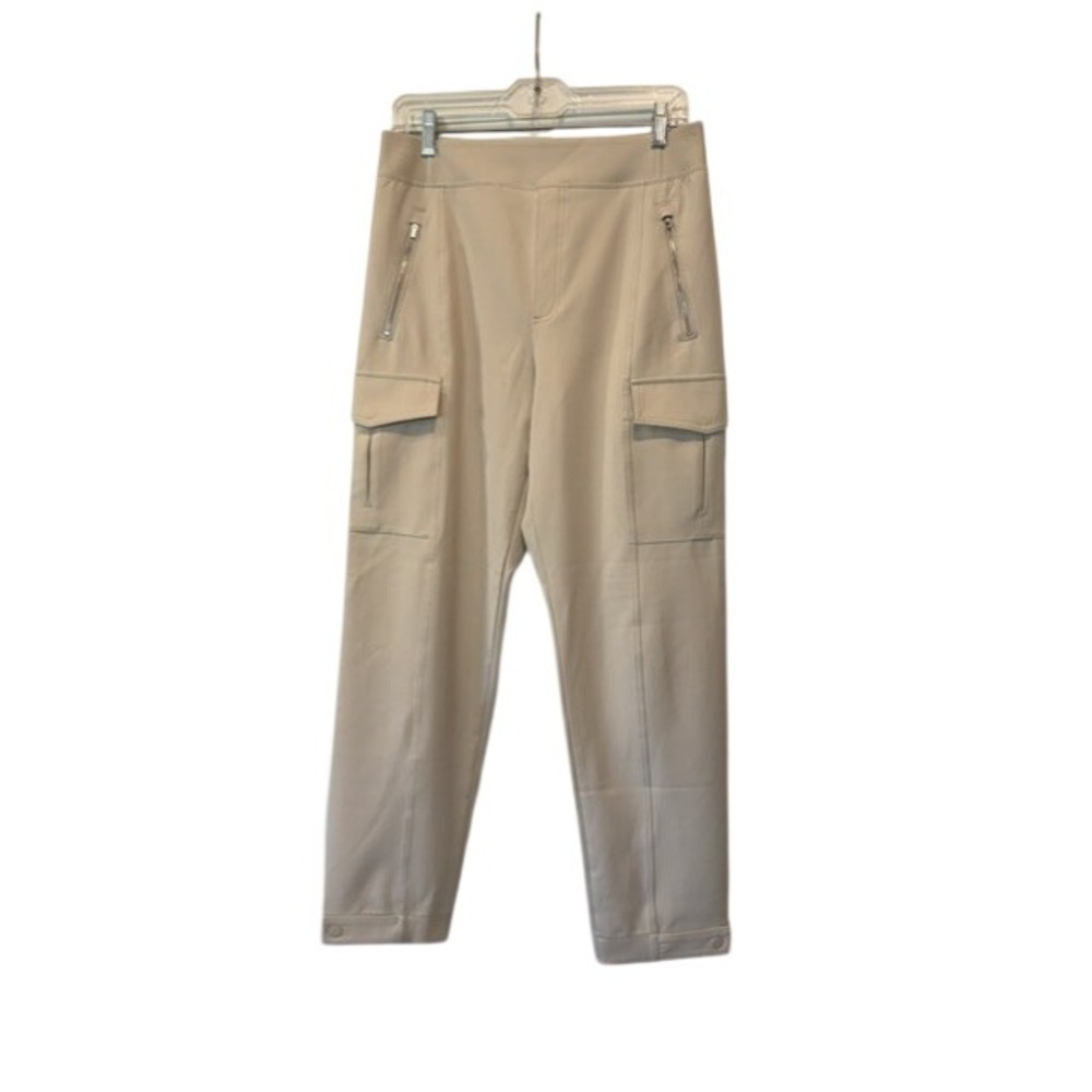Athleta Endless Cargo Pants Beige Khaki Tapered Leg Snap Cuff High Rise Womens 8
